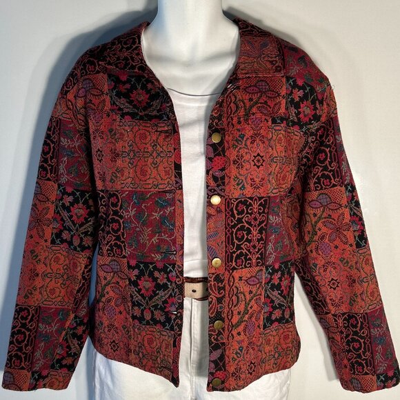 Stonebridge SZ XL Vintage patchwork tapestry jacket Cottage 80's Boho Western - Picture 1 of 10